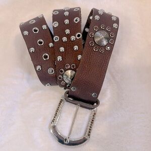 Leatherock Brown Leather Studded Crystal Embellished Belt SzM